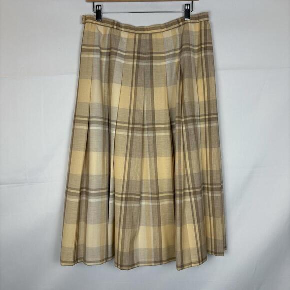 Pendelton Size: 16 Petite 100% Virgin Wool Tan Academic Plaid Tartan Skirt - Picture 2 of 7